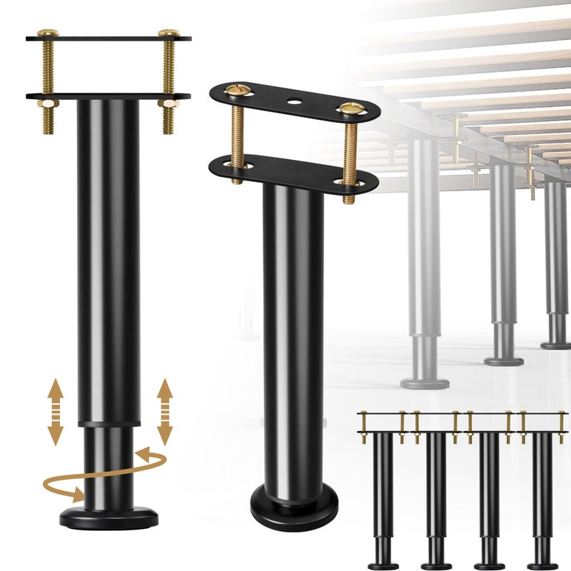 Laowu Set Of 4 Adjustable Bed Legs Replacement  Upgrade Under Bed Support Leg With Wider Base  Heavy Metal Bed Frame Center Support Legs For Platform Bed  Height 7"" To 12.6"" Bed Legs For Adjustable Bed Base - Image 1